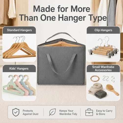 2 Pcs Hanger Storage Set, Triangular Hanger Storage Bag, Foldable Large-Capacity Clothing Storages Box, Moisture-Proof with Handles, Suitable for Wardrobes, Balconies, and Bathrooms (Gray) — view 3