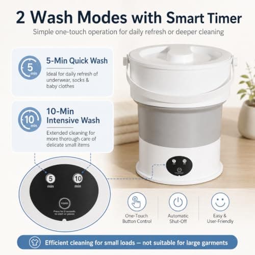 MEESOGA Foldable Mini Washing Machine 5L – Portable Mini Travel Washing Machine with 2 Wash Modes & Timer – Compact, Quiet & IPX4 Waterproof Camping Washer for Underwear, Socks, Baby Clothes & Bra — view 2