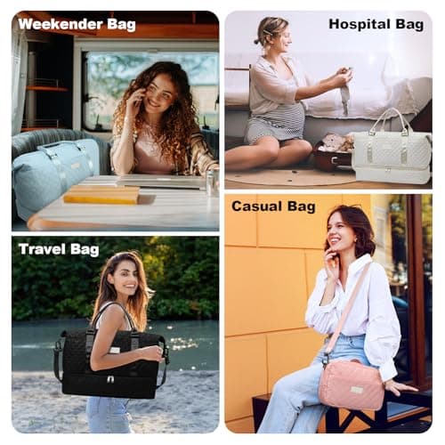 Outplea 55L Travel Bag for Women, Large Overnight Weekender Bag with Shoe Compartment & Wet Pocket, Hospital Holdall with Toiletry Bag, White — view 6