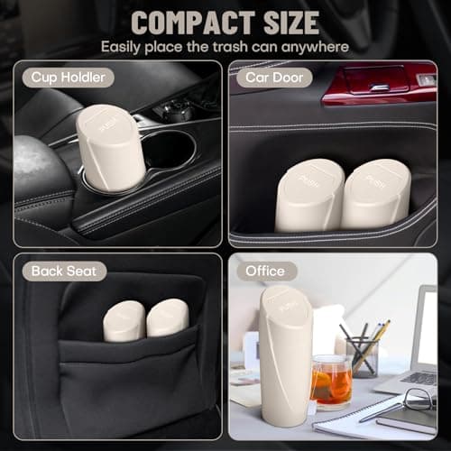 SGLRT Car Trash Can Bin with Lid - Car Garbage Can Cup Holder - Light Beige Mini Leakproof Vehicle Garbage Bin with 20pcs Trash Bags-Automotive Organizers and Storage for Front Back Seat Accessories — view 3