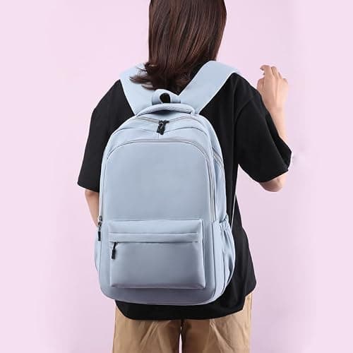 School Bags for Girls, Lightweight Backpack School Bags for Girls Secondary School, Waterproof Rucksack Aesthetic School Backpacks Casual Daypack for Kids, Women, Men, College Travel Work Bag, Blue — view 2