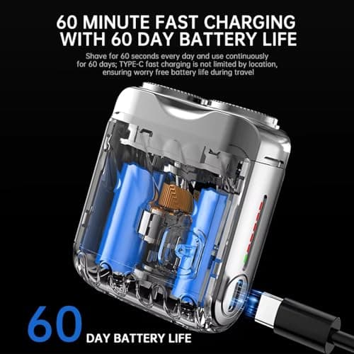 Mini Electric Shaver, Men's Electric Mini Shaver, USB Rechargeable IPX7 Waterproof, New Mini Beard Shaver and Portable Suitcase Design, Luggage Electric Shaver,Double-Ring Magnetic Blade（Blue） — view 4