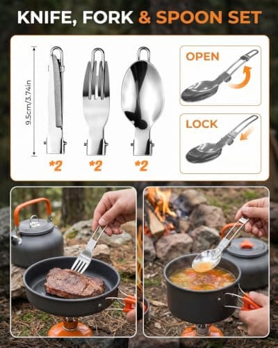 17-Piece Camping Cooking Set for 2–3 People, Aluminium Camping Pots and Pans with Kettle, Plates, Cups & Windshield, Lightweight Camping Cookware and Camping Cooking Equipment for Outdoor Use — view 5