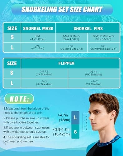 Lealinga Snorkel Set Adults, Full Face Snorkel Mask with Flippers — view 4