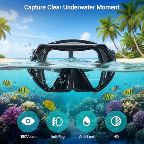 Snorkel Set Adults with Flippers, Snorkel Mask with Adjustable Open-Heel Swim Fins, Snorkeling Packages with Carrying Bag for Beginners and Snorkelers for Pool, Beach & Travel (Black, L/XL) — view 2