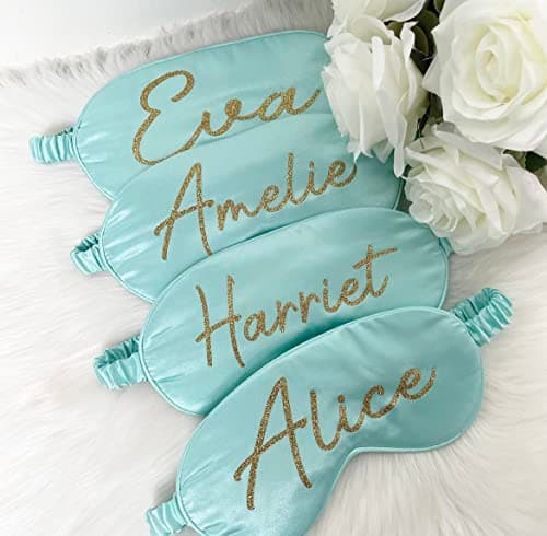 HUNY Silk Sleep Mask - Turquoise, Personalised Any Name Rest Sleeping Relaxing Mask, Gift for Her Mothers Day Birthday Bridesmaid Hen Bridal Party Favours Present — view 3