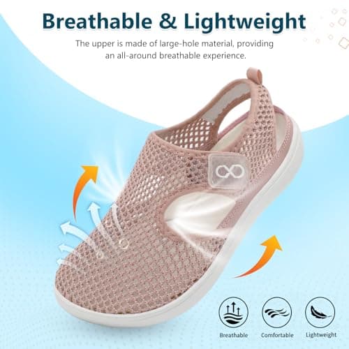 JOINFREE Womens Sandals Wide Fit Walking Trainers Mesh Breathable Zero Drop Barefoot Adjustable Summer Holiday Shoes Closed Toe for Beach Garden Travel Daily Wear Anti-Slip Dusty Pink — view 4