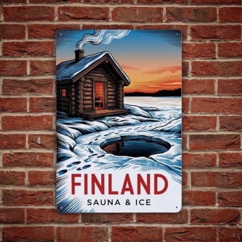 Finland Sauna Ice Cabin Winter Travel Arctic Metal Tin Sign — view 4
