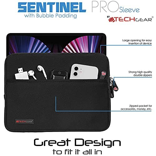 TECHGEAR Sleeve Pouch for iPad A16 11" (11th Gen), Air 1–5, iPad 10.9" (2022), 10.2, 9.7, iPad Pro 11" (1st–5th Gen), Air/Pro 10.5" Neoprene Protective Zipper Sleeve Bag with Bubble Padding & Pocket — view 4