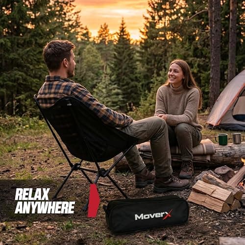 MoverX Lightweight Folding Camping Chair, Portable Camp Chair for Outdoor, Fishing, Festivals, Picnic, Beach, 150kg Capacity, Black — view 2