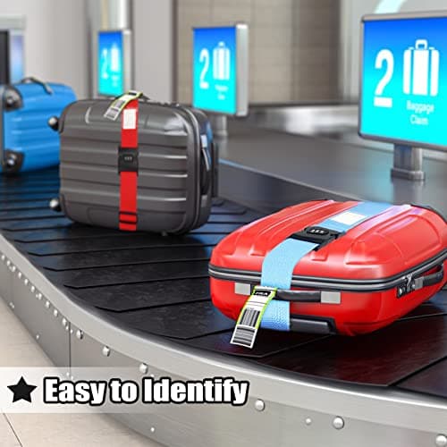 Luggage Strap, 2pcs Suitcase Straps with Password Lock Information Card, Adjustable Travel Packing Accessories Suitcase Belts with Buckle (Blue, 2 PCS Set) — view 6