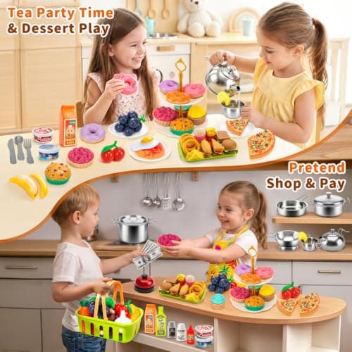Pretend Play Kitchen Accessories,130Pcs Kids Cooking Toys & Tea Set 3-12 — view 3