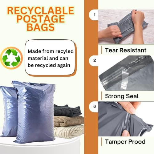 Large Postage Bags for Clothes 22x30”- Extra Strong Packing Bags for Posting - Strong Self-Seal Packaging Postal Bags - Grey Recyclable Mailing and Shipping Mailers (5) — view 6