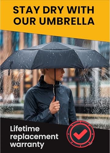 NEW 2 Pack Premium Large Windproof Double Canopy Umbrellas for Rain - Travel Compact Automatic Folding Umbrella for Backpack - Portable Auto Oversized Black Compact Umbrella for Men and Women — view 6