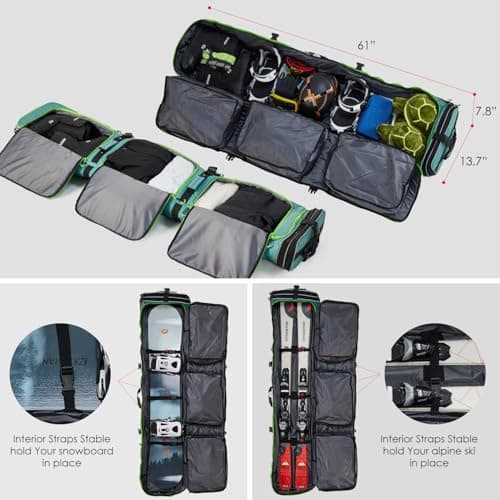 XCMAN Padded Snowboard Bag with Wheels,Adjustable Length 63-75In,Padded Bag for Air Traveling,Loading Capacity 100L… (Green) — view 6