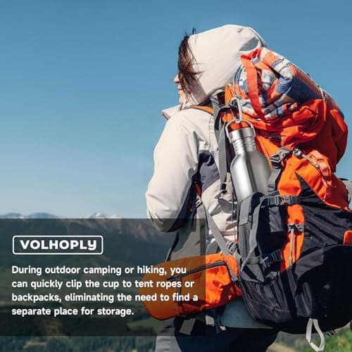 Volhoply 1000ml Uninsulated Single Walled Water Bottle, Stainless Steel Sports Water Bottles with Handle & Carabiner, BPA Free Lightweight Water Bottles for Hiking, Biking, Running（Silver,1） — view 4