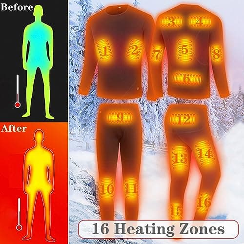 VLOBAOM Electric Heated Thermal Underwear Set, Women's Travel Heated Pants and Top, Fleece Lined Long Johns Set,L,Black — view 2