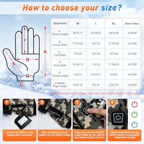 Heated Gloves Camo for Men, 7.4V 6000mAh Rechargeable Electric Hunting Gloves (2x3000mAh), Waterproof Windproof Camo Thermal Hand Warmers for Deer Hunting, Fishing, Outdoor Work, Hiking(XL) — view 3