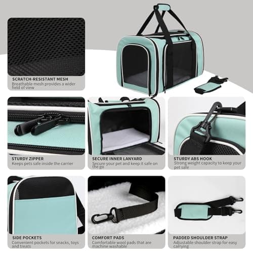 Yipincover Carriers Soft-Sided Large Pet Carrier for Cats Dogs Small Animals Up To 25Lbs,Top Load Carrier,Ventilated Design,Portable Cat Carrier Airline Approved(X-Large,Green) — view 3