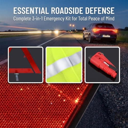 JIESHEPR Warning Triangles for Cars, 3 In 1 Emergency Warning Car Breakdown Triangle with Reflective Vest and Safety Hammer, Emergency Kit for Roadside Breakdown — view 6