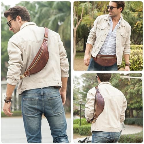Top Grain Genuine Leather Customizable Slim Waist Pack for Man & Woman, Minimalist Vintage Design, Handmade with Detachable Hardware, Slim Fanny Pack Small Crossbody Belt Bag for Traveling or Riding — view 4