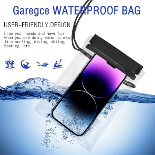 Garegce Clear Waterproof Pouch Bag, [4 Pack] Waterproof Bags Large Size Set, Waterproof Case Dry Bag for Beach/Swim/Boating/Kayaking/Hiking/Protect Phone/Camera/Cash/Document - Black — view 2
