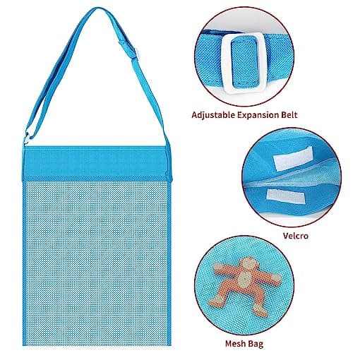 Vinsani Set of 4 Adjustable Reusable Mesh Beach Bags – Lightweight Shoulder Tote for Travel, Pool, Sand Toys, Swimming, Shopping – Adults, Teens & Kids (Blue, Green, Navy & Pink) — view 4