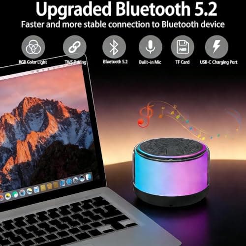 Bluetooth Speaker,Portable Wireless Speakers With RGB Light,5-20H Playtime Stereo Bass, IPX5 Waterproof,Mini Speaker Wireless BT 5.2 Dual Stereo Pairing,10M Range for Home Party Camping Travel,Outdoor — view 4