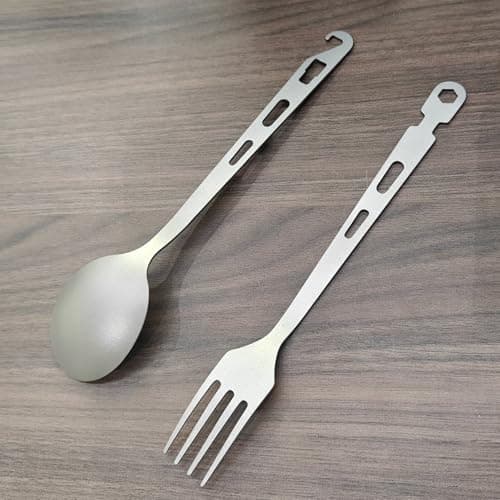 Dawn Deer Titanium Fork Spoon Knife Set - Camping Tongs | Ultralight Backpacking Utensils, Travel Cutlery Set, Heat-Resistant & Rustproof, Hiking Survival Gear (Spoon + Fork) — view 3