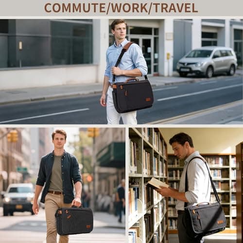 Estarer Laptop Satchel Messenger Bag 17.3 Inch Mens Large Teacher Shoulder Bag for Work Office School — view 2