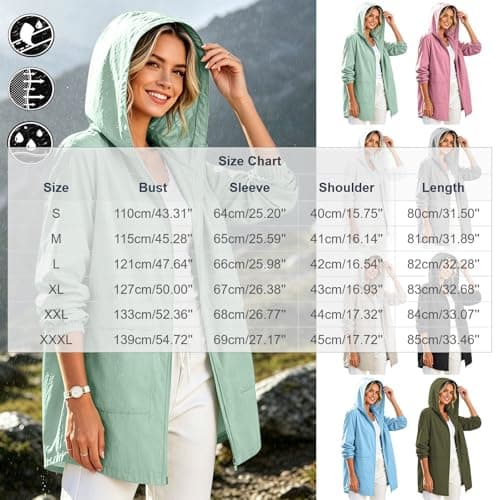 Waterproof Jacket Summer Lightweight Women's Jackets Drawstring Waisted Windbreaker Rain Coats Fashin Plus Size Ladies Rain Jackets with Hood Casual Raincoat Ponchos Clothing for Hikking Walking Beige — view 2