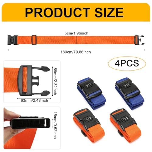4 Pack Suitcase Straps with Lock, Adjustable Luggage Straps — view 2