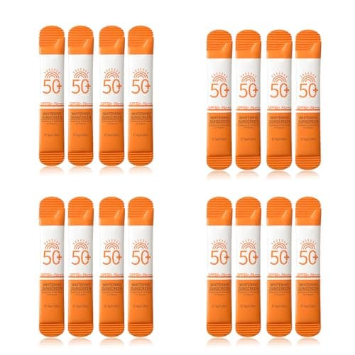 16 Pack Mini Travel Size Sunscreen - Waterproof Sun Cream SPF 50+ PA+++ - Brightening & No White Cast Sunblock - UV Protection for Outdoor, Vacations, Work Commute, Business Trips