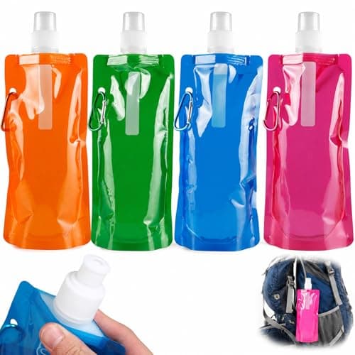 UMEGMBX 4 Pack Collapsible Water Bottle – Reusable 480ml Foldable Bottle with Clip – Lightweight for Hiking, Biking, Travel – 4 Colours