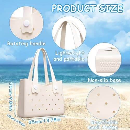 Larcenciel Rubber Beach Tote Bag, Waterproof Washable Durable Beach Bag with Holes, Stylish Large Open Travel Tote Bag, Lightweight Sandproof EVA Handbag for Outdoor, Holiday, Sports,Pool, 35x25x10CM — view 3