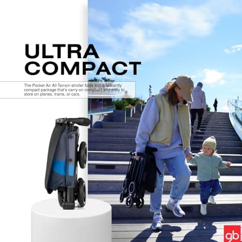 gb Pockit Air All Terrain Ultra Compact Lightweight Travel Stroller with Breathable Fabric in Night Blue, 28x17.5x39.8 Inch (Pack of 1) — view 3
