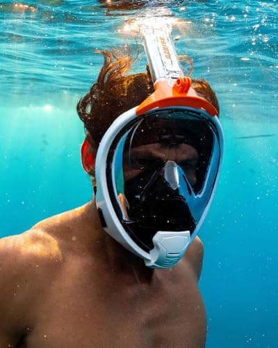 G2RISE Full Face Snorkel Mask Set Adults (Black Orange, XL) — view 2
