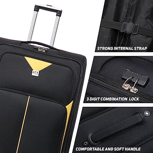 ATX Luggage 55x36x20cm Cabin Suitcase Super Lightweight Small Suitcase Approved for 100+ Airlines Including EasyJet, Ryanair, British Airways & Virgin Atlantic (Black/Yellow, 21 Inches, 45 Liter) — view 3