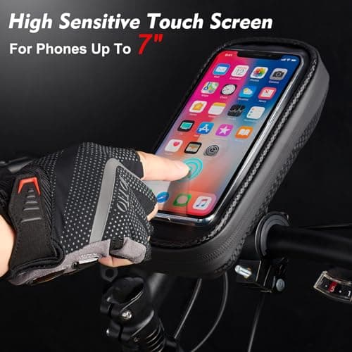 ROTTO Bike Phone Holder Bag Waterproof Bicycle Motorbike Handlebar Phone Bag Mount 360°Rotation for Phones Up to 7" — view 2