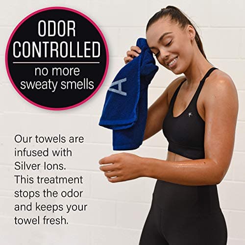 Luxury Organic Cotton Gym Towel - Soft, Absorbent, Silver Infused - 31.5 X 15.75 inch - Yoga & Workout Towel for Men & Women (Blue) — view 4