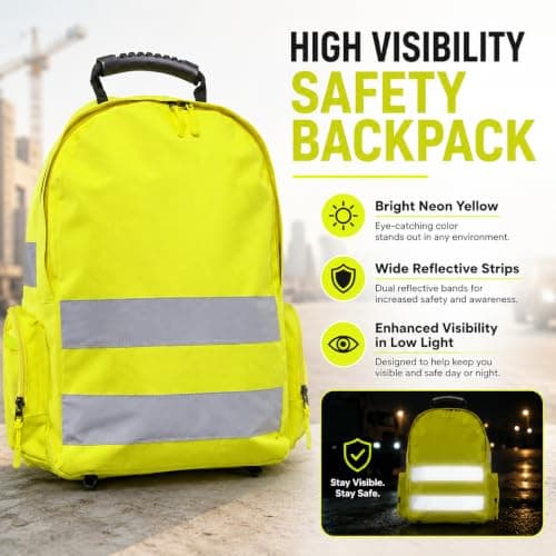 High Visibility Reflective Safety Backpack – Hi Vis Rucksack with Reflective Strips,Waterproof Lightweight & Durable – Ideal for Work, Cycling, School, Outdoor Use (Yellow With Stripes) — view 2