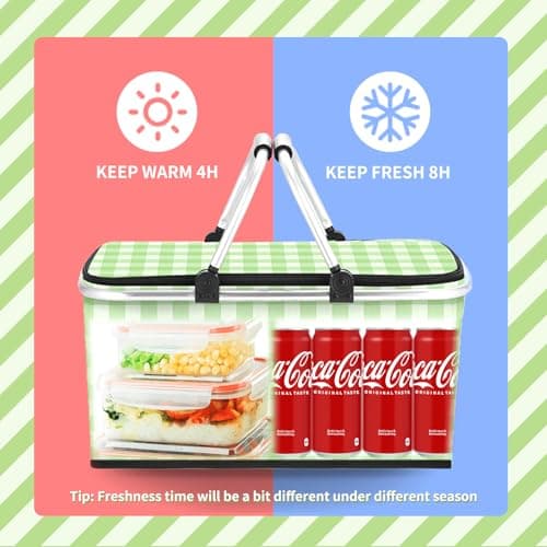 Insulated Picnic Basket, Leak-Proof Collapsible Cooler Bag, 2 Sturdy Handles, 26L Large Capacity Storage Basket for Outdoor Activities, Beach, Camping, Market Shopping,Travel — view 6