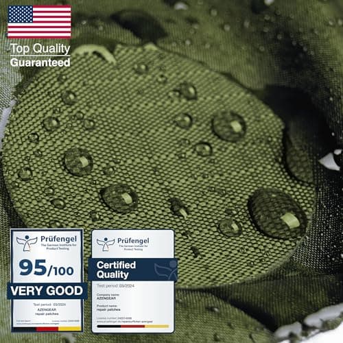 aZengear Self-Adhesive Repair Patches (30+ Colours) for Down Jackets, Puffer Coats, Tents, Upholstery - Waterproof, Tear-Cold-Heat-Resistant Nylon Polyester Fabric (11 Pcs, Olive) — view 5