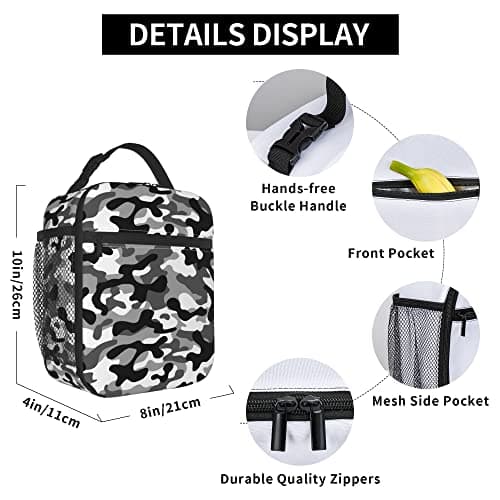 JIMOWANG Black Camo Lunch Bags Reusable Tote Lunch Box for Office Work School Picnic Camping Thermal Insulated Meal Bag — view 6