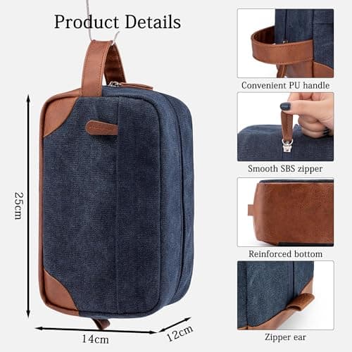 Wash Bag for Men, Water Resistant Travel Toiletry Bag with 6 Pocket, Wide-Open Zipper Cosmetic Makeup Organizer Bag, Canvas Toiletry Bag with Handle for Men Gym Swinming Travel — view 2