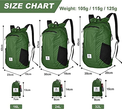 4Monster Packable Backpack Ultra Lightweight, Foldable Backpack Water Resistant, Hiking Daypack for Travel Camping Outdoor, Daily Walk-around, Cycling, Sports, Excursions(ArmyGreen, 16L) — view 6