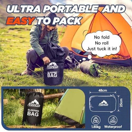 MEREZA Sleeping Bag for Adults & Kids 3-4 Season Warm & Cold Weather, Lightweight Cotton Flannel XL Sleeping Bag with Pillow for Big and Tall Men Camping Hiking Backpacking — view 5