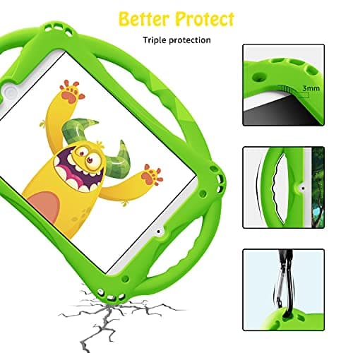 TopEsct Kids Case for 7.9 inch iPad Mini 5th/4th/3rd/2nd/1st Gen (Old Model) Silicone Shockproof Protective Cover with Built-in Handle Stand and Strap (Green) — view 3