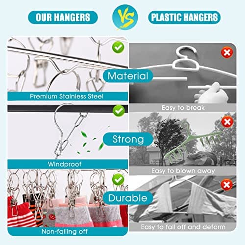 Sinnsally Folding Sock Dryer with 36 Pegs,Metal Sock Hangers with Clips,Underwear Hanger for Washing Line Accessories,Stainless Steel Clothes Sock Drying Rack,Laundry Drip Airer Hanger with Pegs — view 5