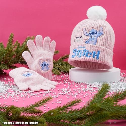 Disney Stitch Girls Beanie Hat and Gloves Kids Teenagers 2 Pcs Winter Accessories Set for School or Travel, Stitch Gifts (6-14 Years, Pink Stitch) — view 2